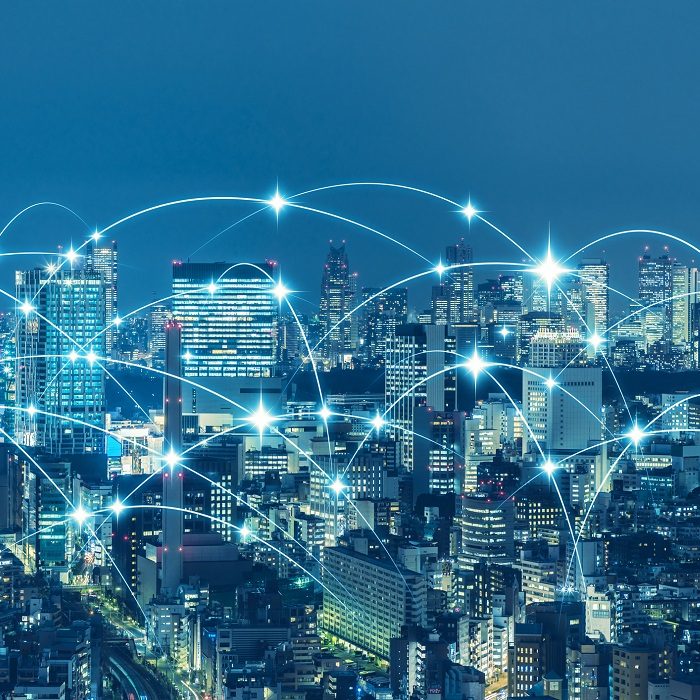 Communication network of urban city. Smart city. Internet of Things. IoT.